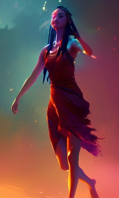 the shot of a girl dancing, with avatar face, beautiful eyes...