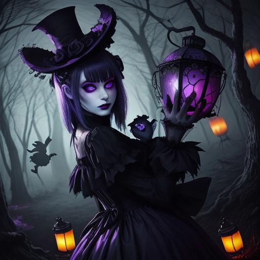 Emo dark Alice in wonderland with the Cheshire cat 
Mad hatt...