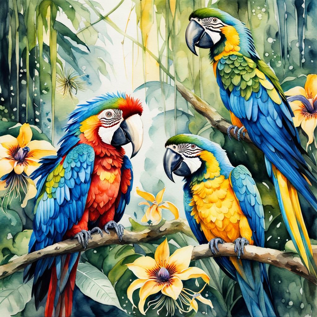 Amazon Rainforest with macaws