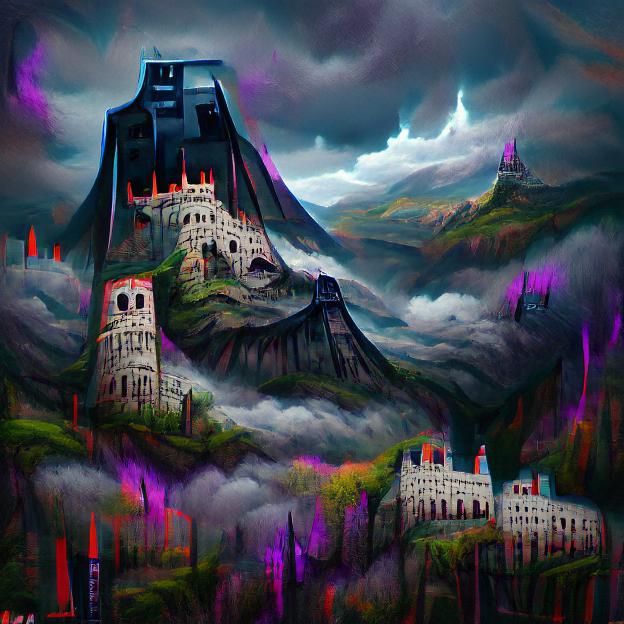 Evil Wizard Tower on a Mountain AI Generated Artwork NightCafe