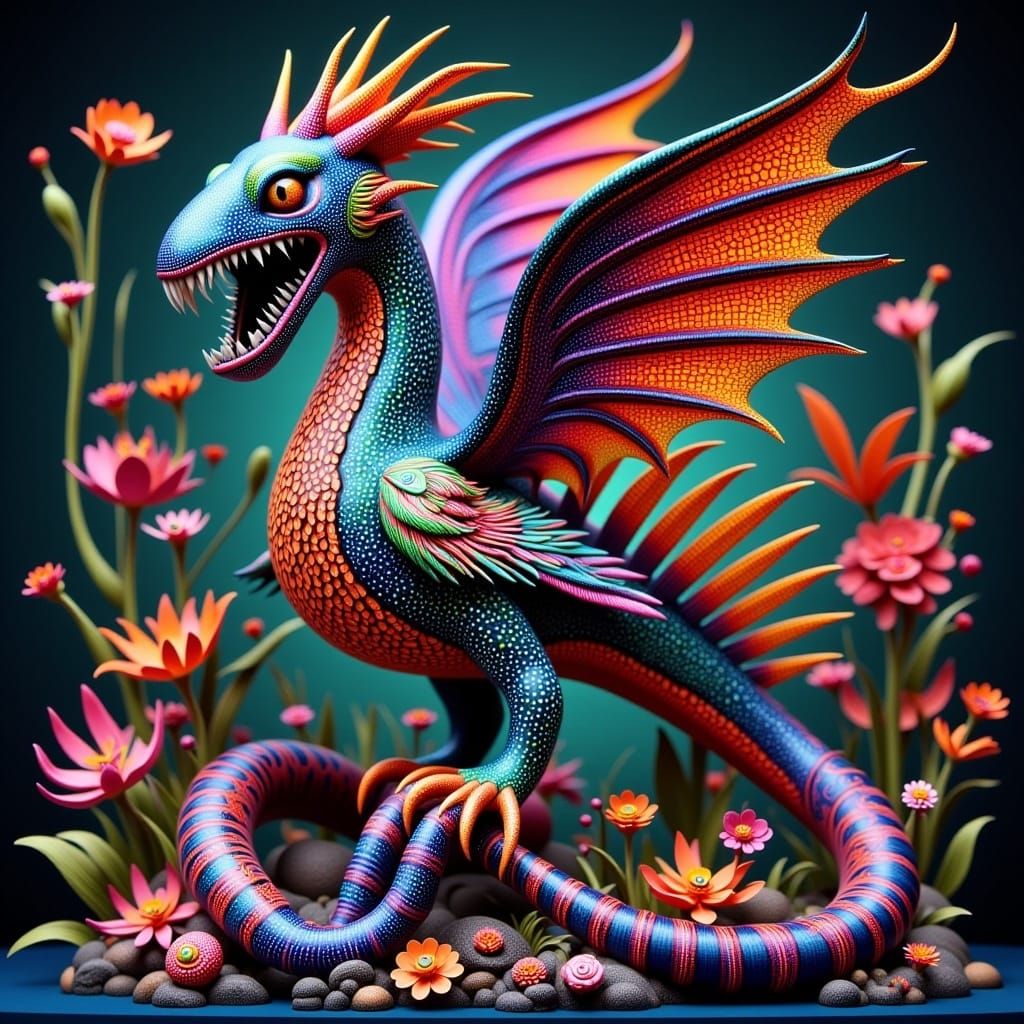 parrot-dragon-angler Hybrid creature <lora:Alebrije Creatures:1.0> Figurine surreal