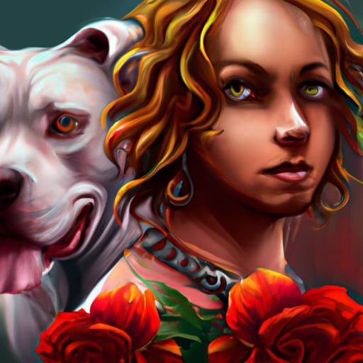 Pitbull and Owner with roses