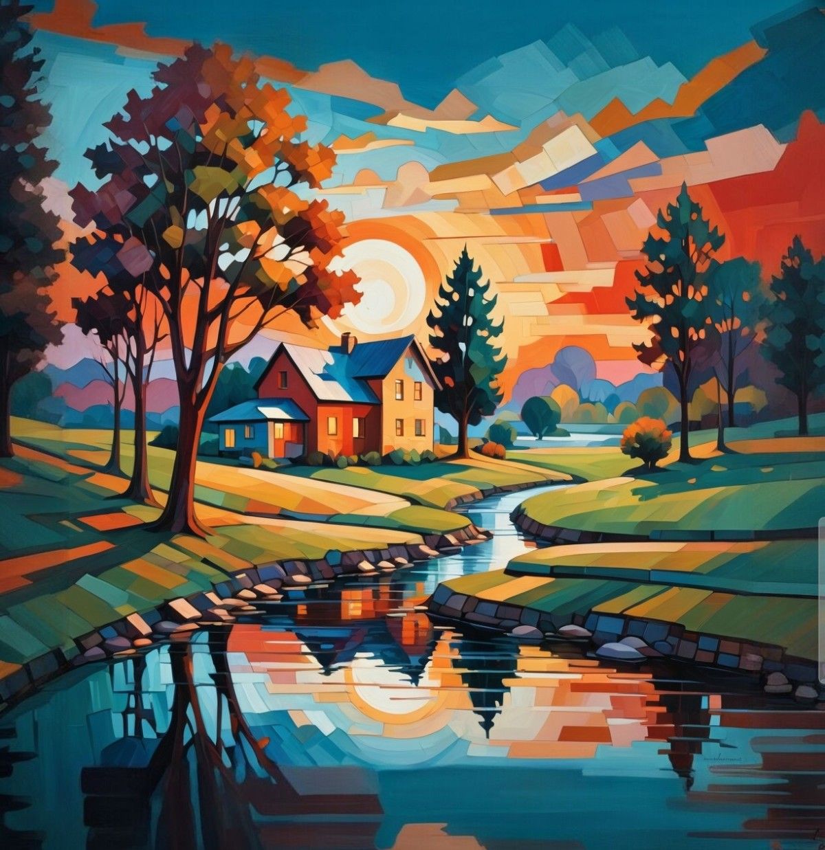 Paesaggio in cubismo e fauvismo