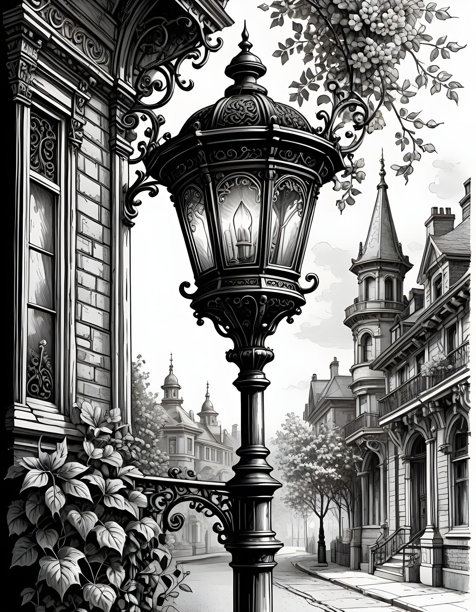 Victorian Street Lantern: Ornate Line Art  by @Jane77755
