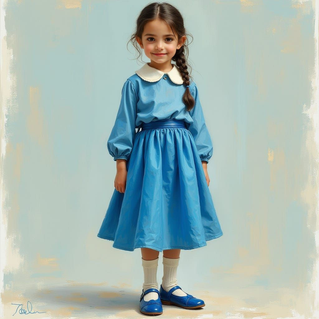 Young Girl in Blue Skirt and Braid