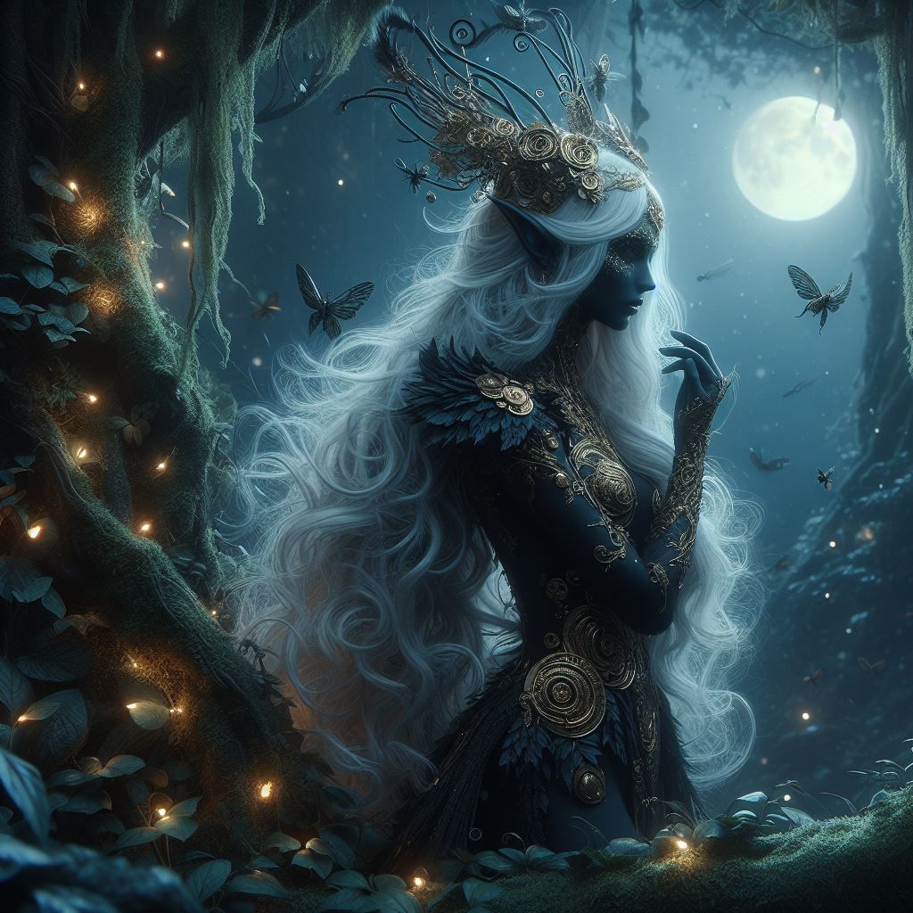 Drow lady in the night forest