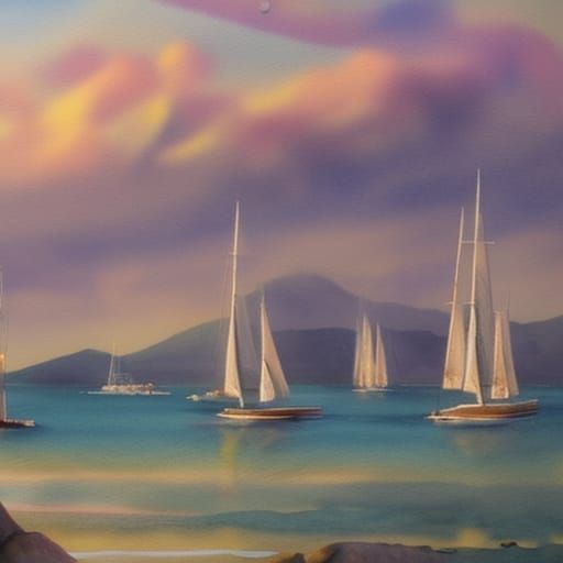 Sailboats on San Francisco Bay on a bright sunny day, watercolor by Thomas Girtin undefined