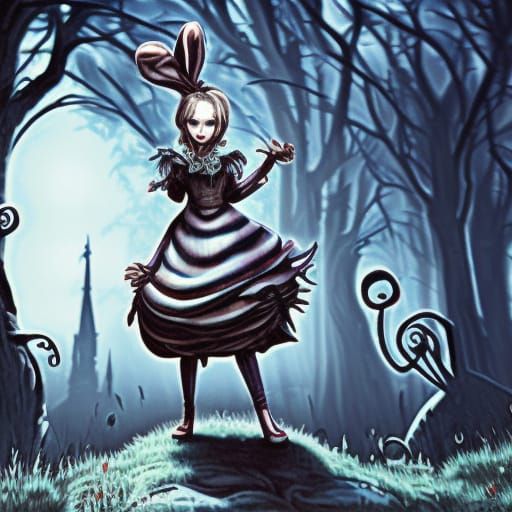 Alice and the withe rabbit in Wonderland tim burton cartoon dark souls ...