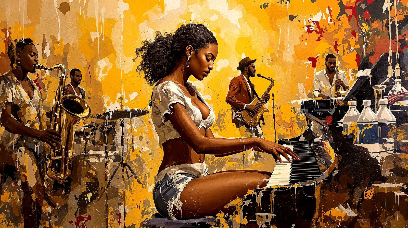 A captivating abstract oil painting of a stunning beautiful Black woman with natural features exuding ...  by @BC