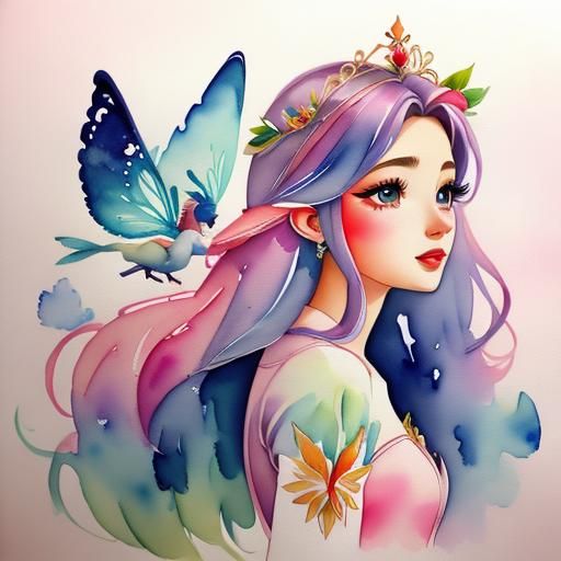 Gorgeous Fairy Princess, watercolor illustration by unknown artist <lora:Watercolor sd15:1.0>