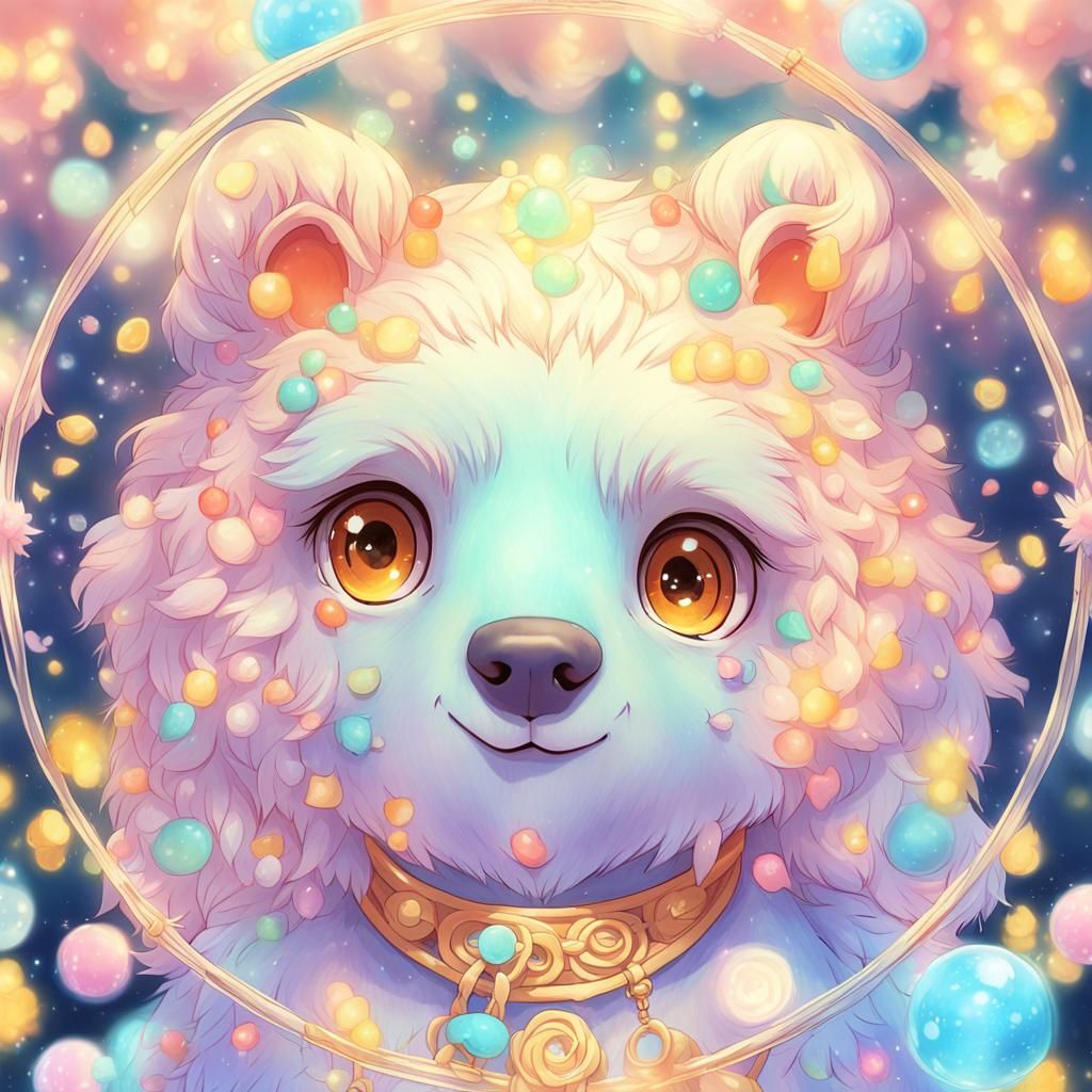 Anime Bear Alchemist in Pastel Dreamscape