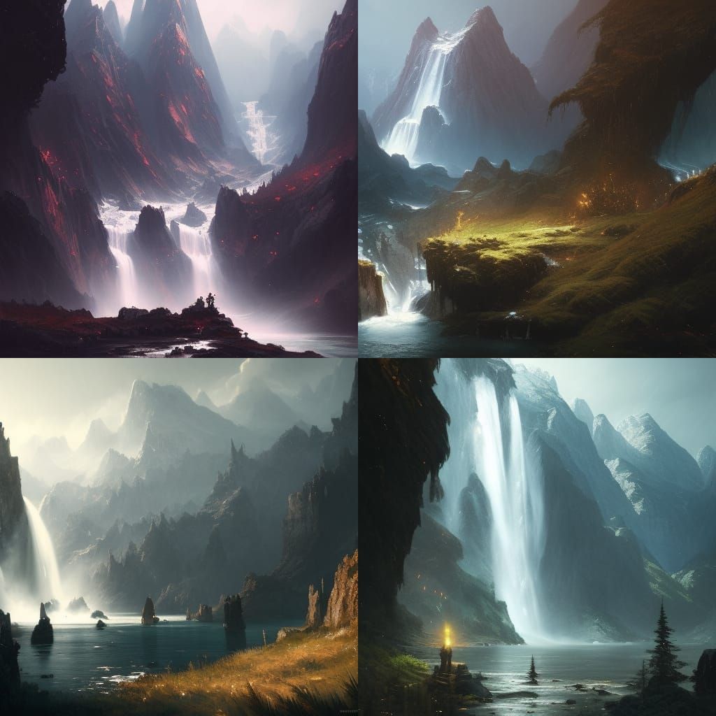 Waterfall and mountains