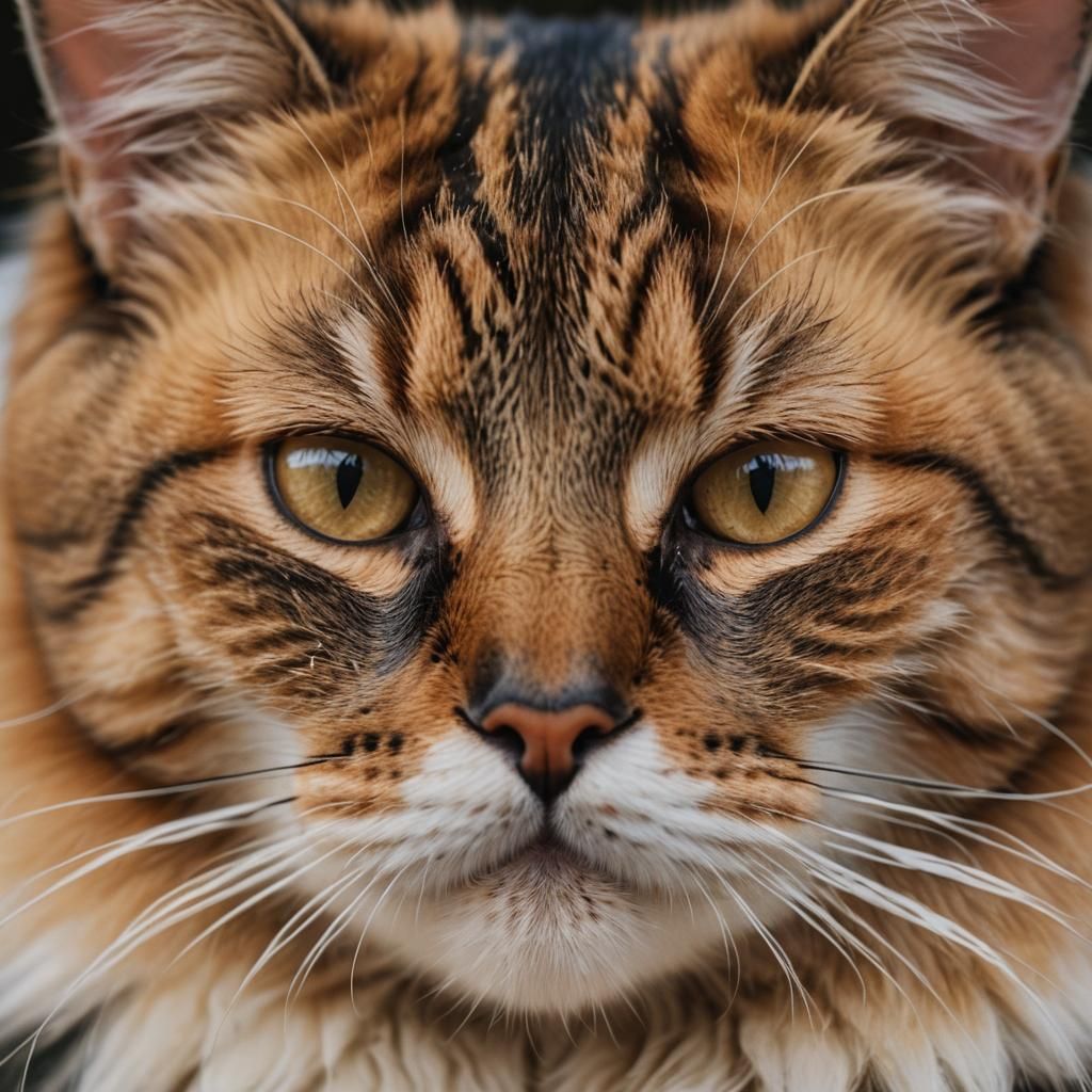 Realistic closeup calico cat face 