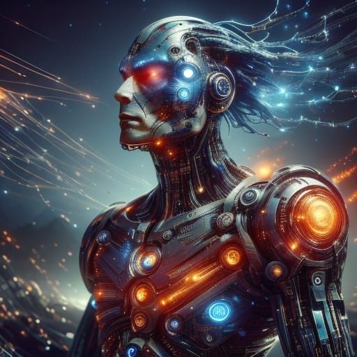 Cyborg on Desolate Planet in Sci-Fi Style