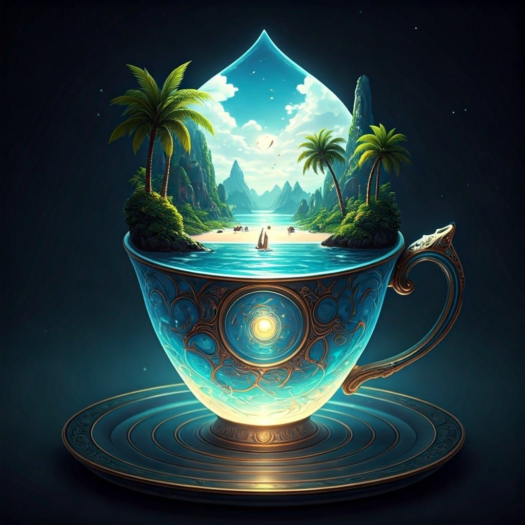 Enchanted Cup: Majestic Fantasy World in a Glowing Crystal V...