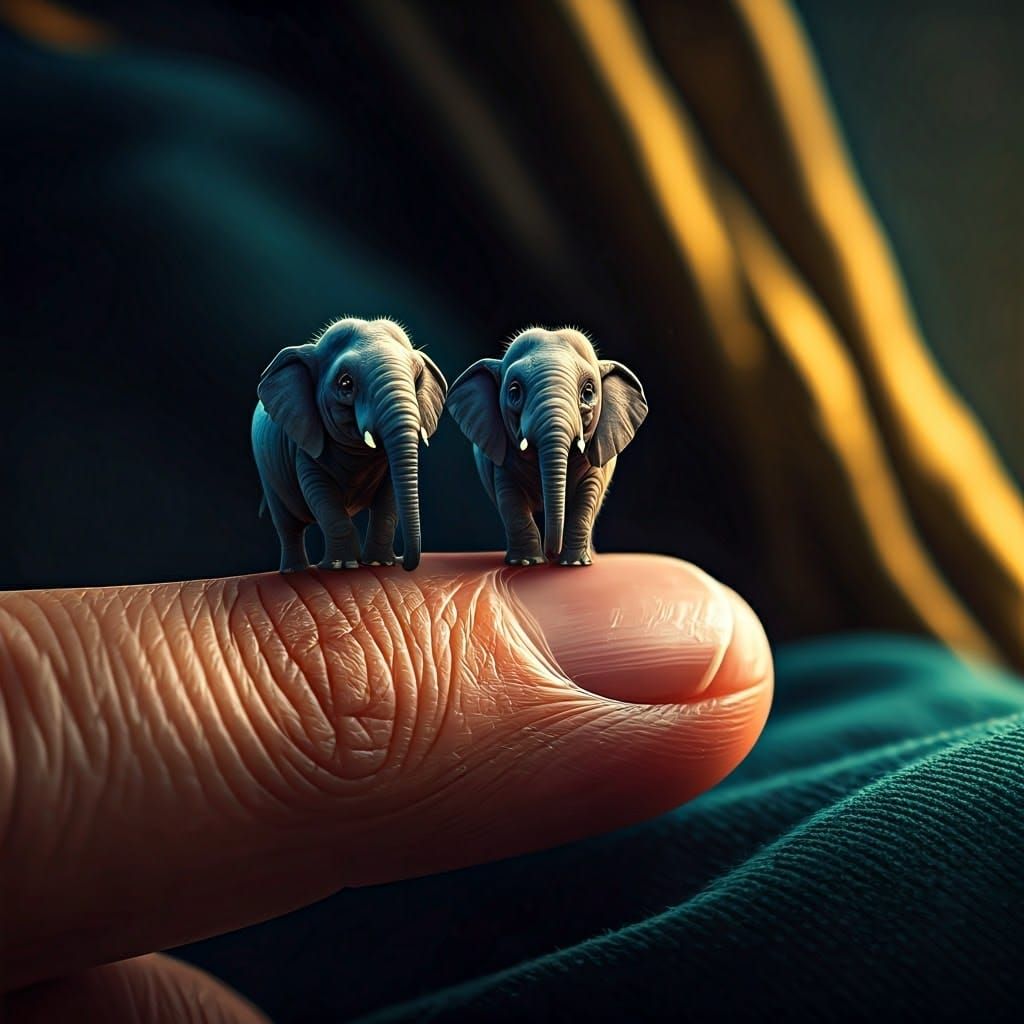 Miniature Elephants on a Finger: Fantasy Concept Art