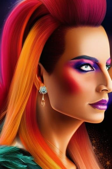 Aries. Semi-profile portrait with background. Lady with horn...