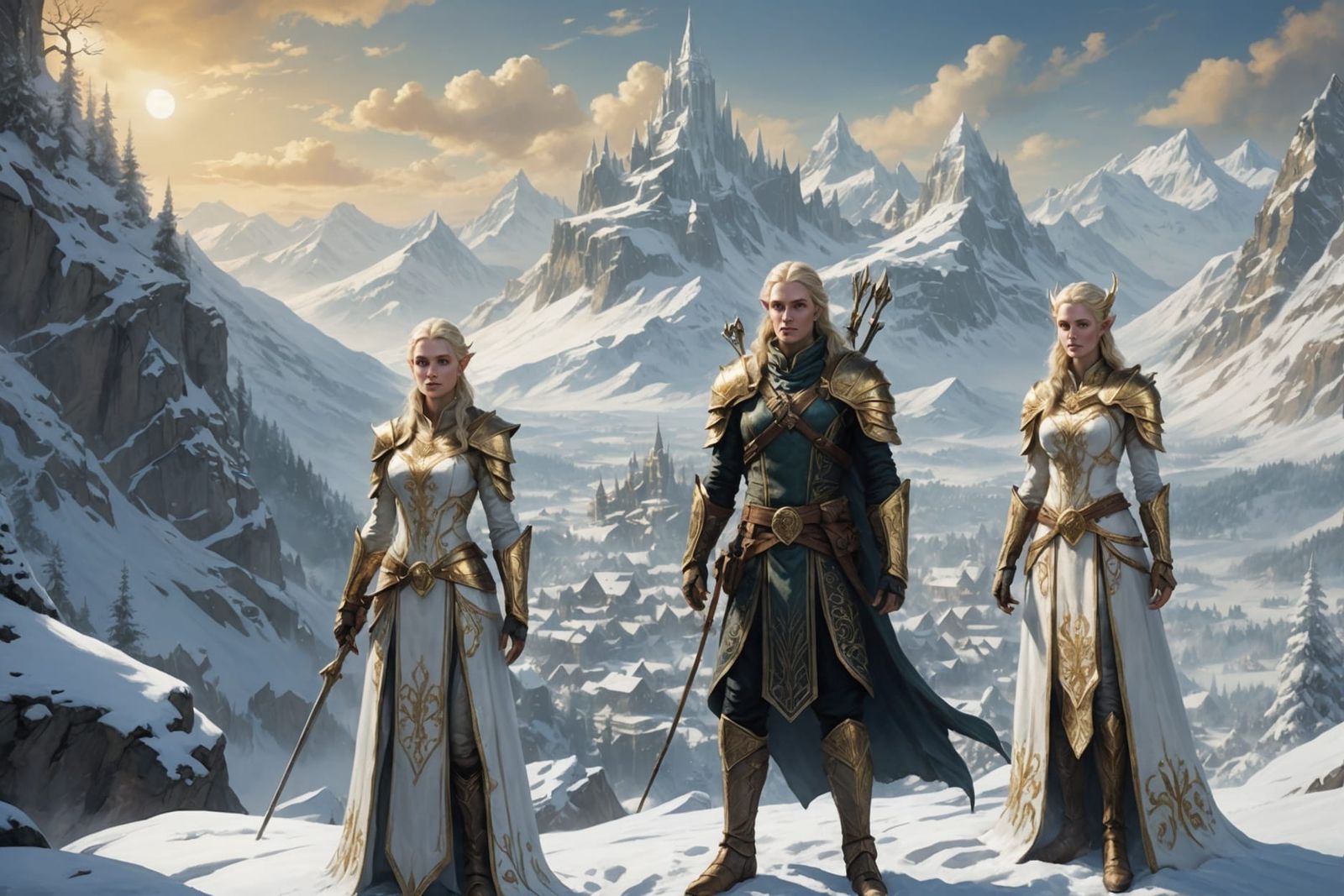 A beautifully rendered depiction of Snow Elves at the peak o...