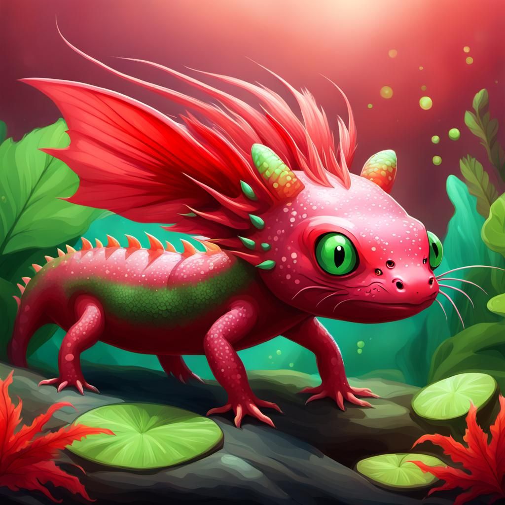 Toon-style axolotl-dragon hybrid
