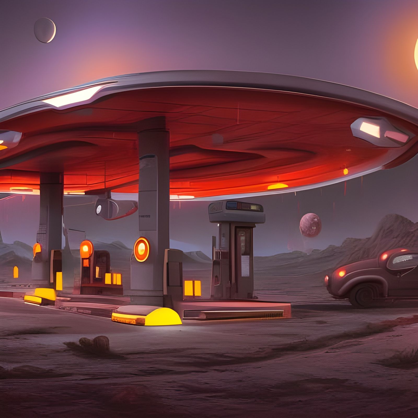 Gas station on Mars - AI Generated Artwork - NightCafe Creator