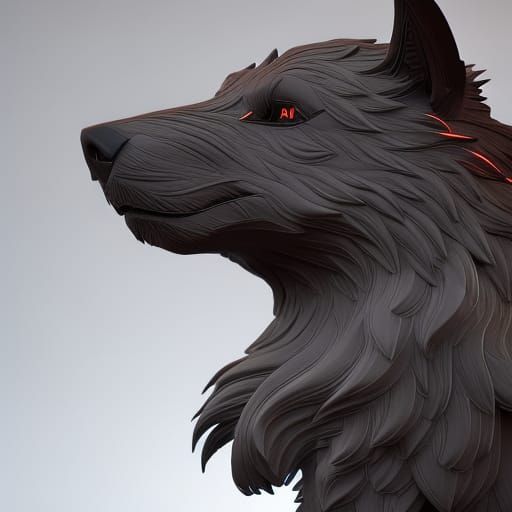 Fiery Black Wolf Portrait in Digital Art Style