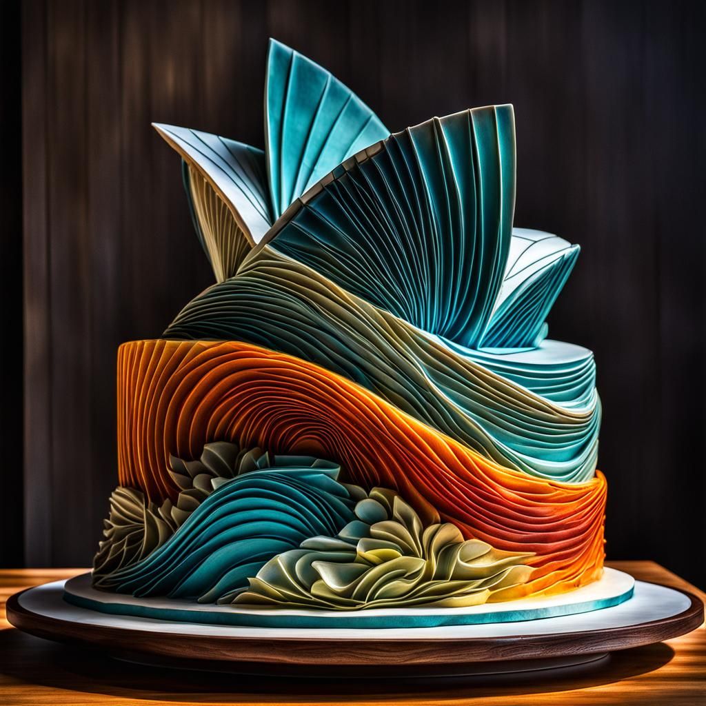 Cake Sculpture; Sydney Opera House; Brilliant Colors; Flowing Shapes; 3D  by @Rick Smith