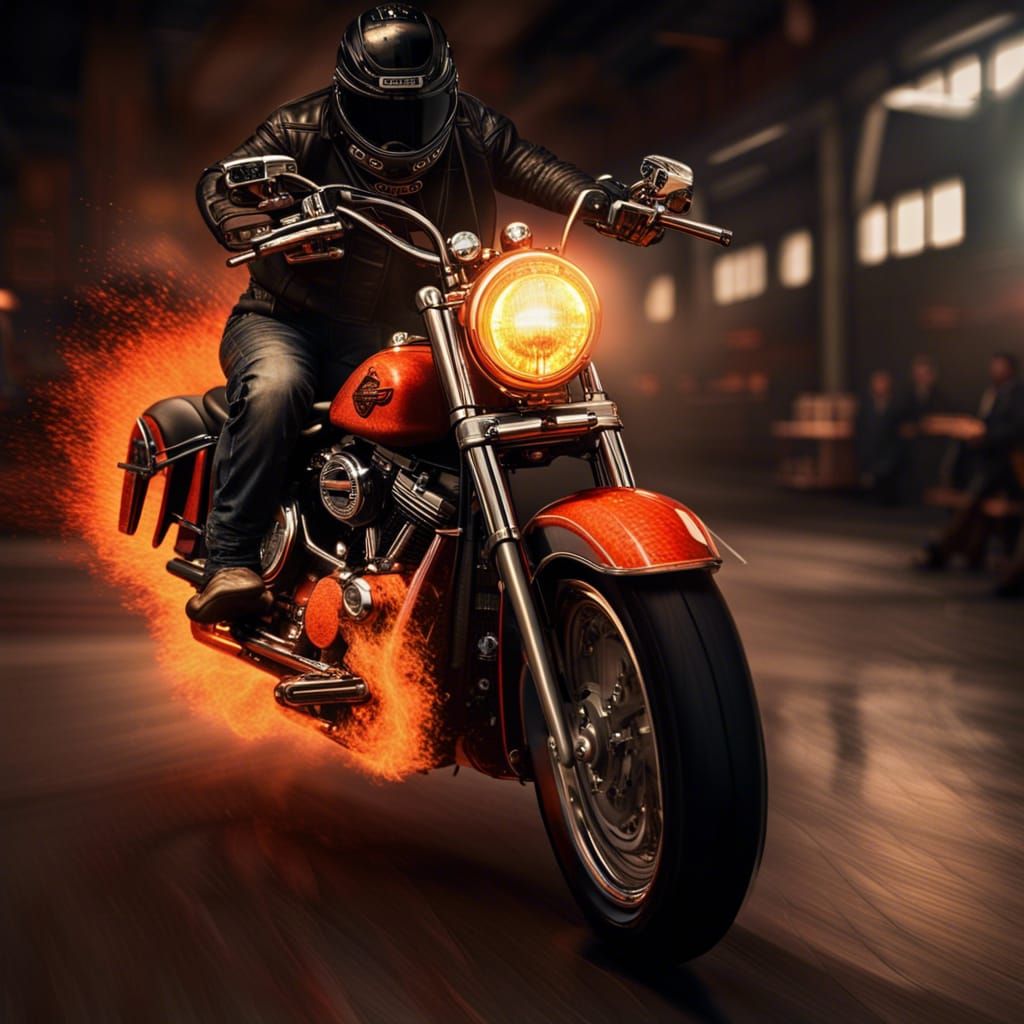 A Harley-davidson Jumping Through A Circle Of Fire - AI Generated ...