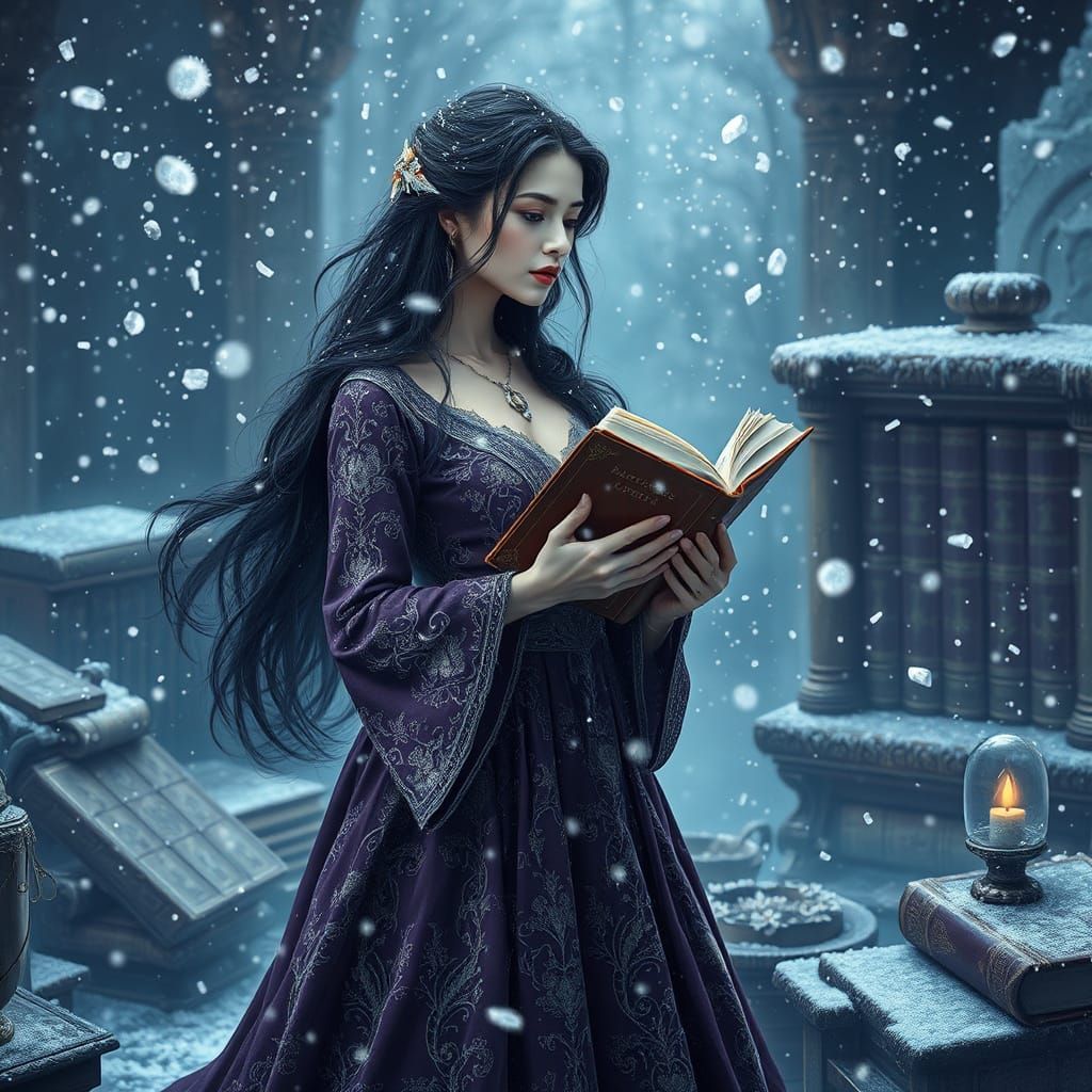 Mystical Scholar in Whimsical Winter Wonderland