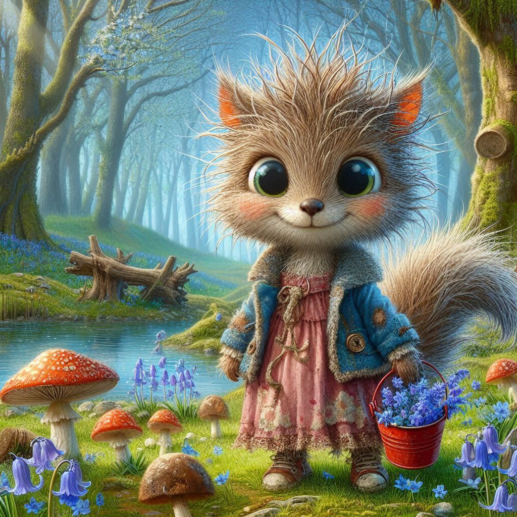 Miss Scruff Is out Picking Bluebells in the Forest!