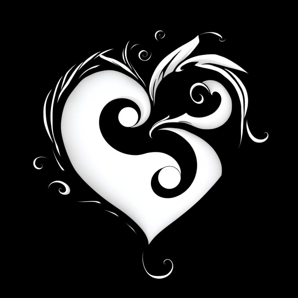 Heart-Shaped Yin Yang Symbol in Op Art Style