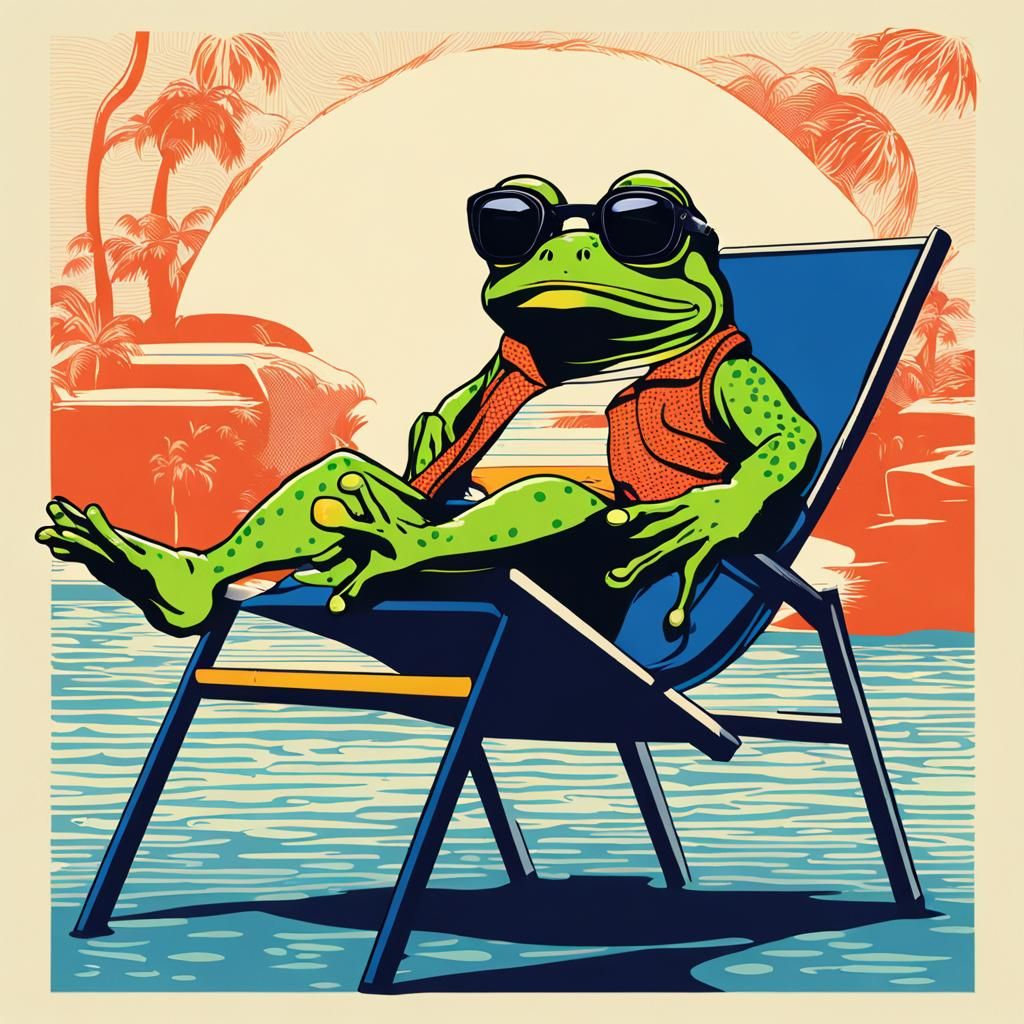 Frog on big lilypad with sunglasses laying back on a lounge ...