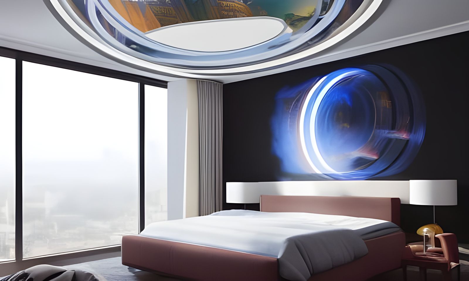 Futuristic Bedroom with Concentric Glass Lighting