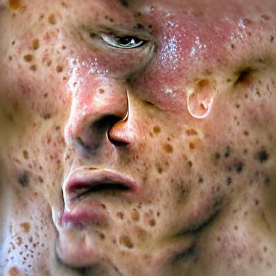 sweating man with acne