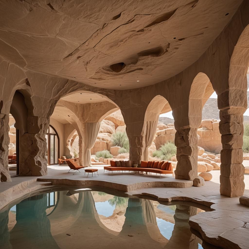 Desert Home: Indoor Pool with Stone and Sand