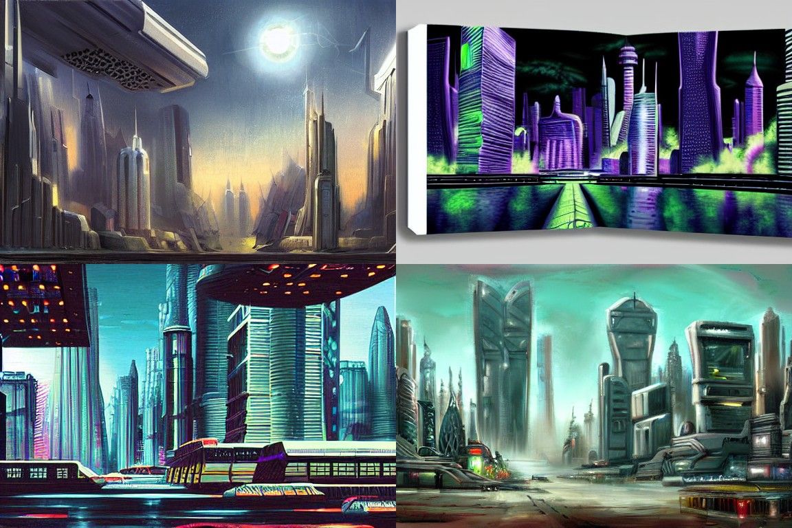 Sci-fi city in the style of American Scene Painting
