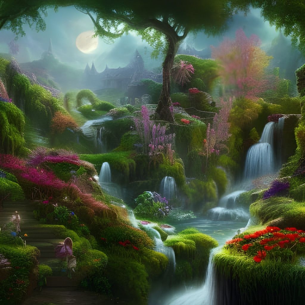 A Beautiful Garden under a Full Moon - AI Generated Artwork - NightCafe ...