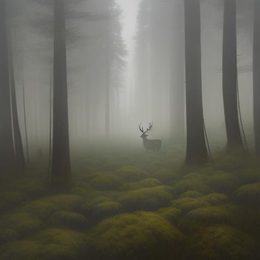 Japanese Deer in Misty Forest Watercolor
