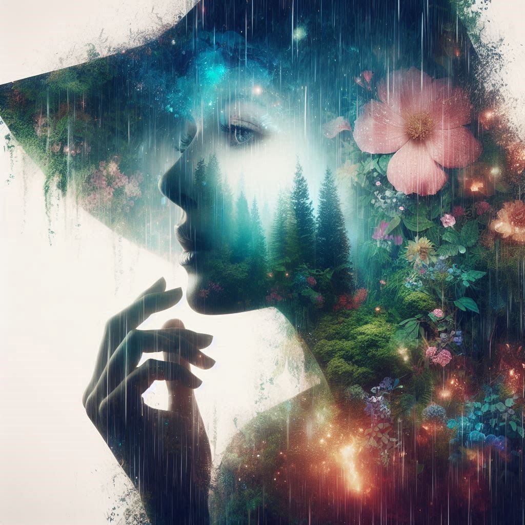 double exposure beautiful fantasy DALL-E 3 portrait landscap...