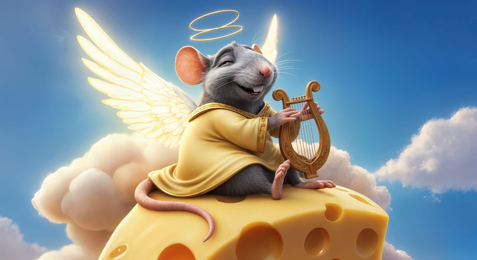 Cheese heaven is extra holey. - Cheesy Cartoon Rat Angel on ...