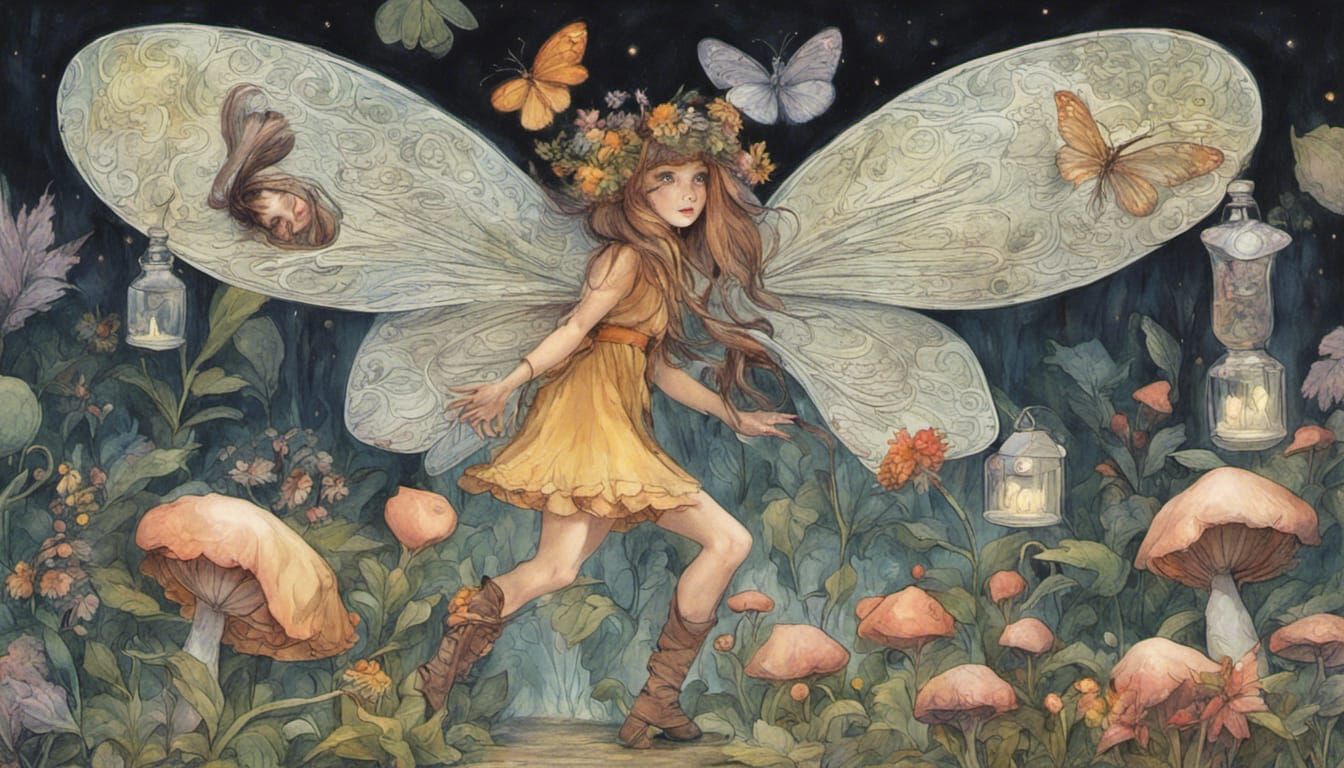 At night, not fright, Wonder's round.
O'er trees & flowers, ...