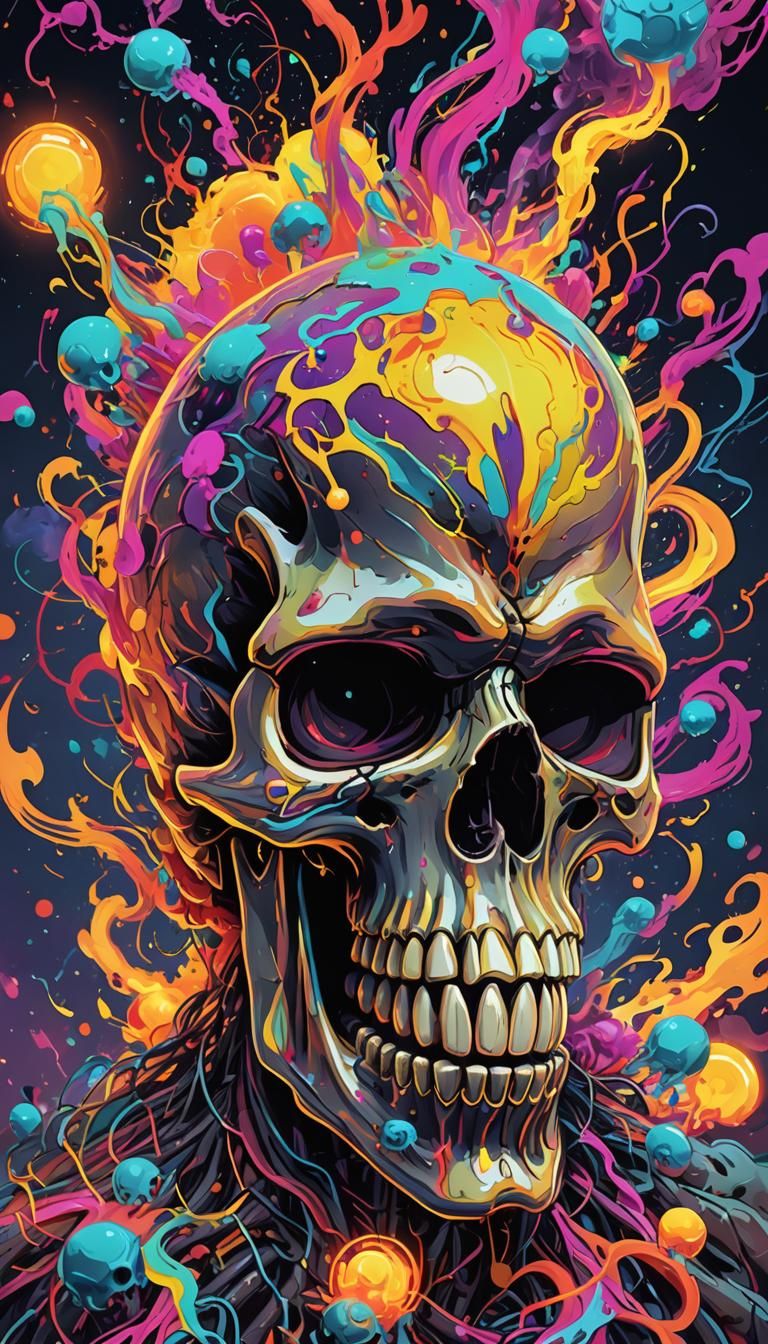 Create a digital artwork depicting a demonic skull with an e...
