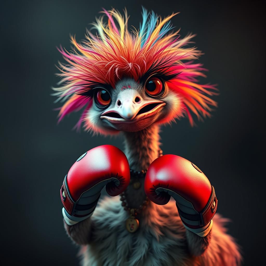 Baby Ostrich Boxer: Hyperdetailed Digital Art