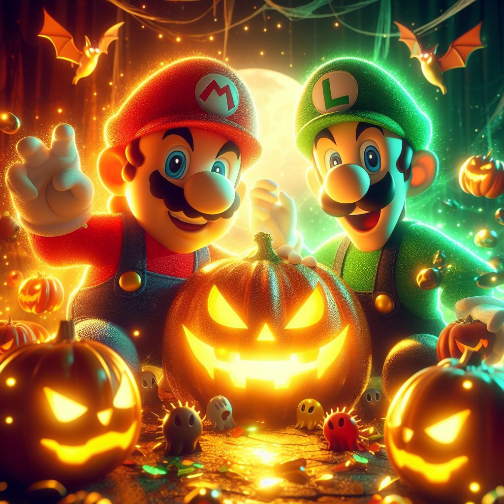 Mario and Luigi celebrating Halloween
