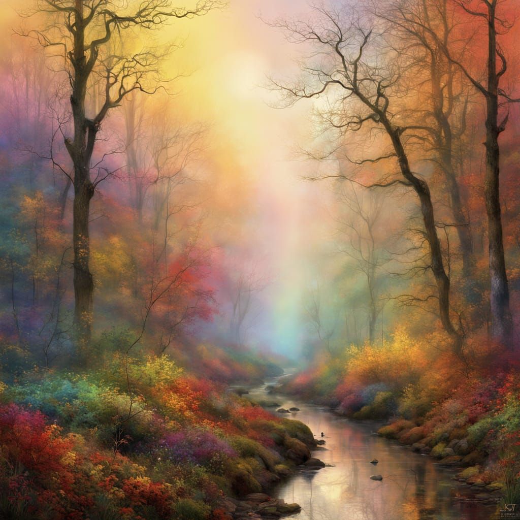 Ethereal and mystical landscape of an autumn forest with fog at dawn   by @Mapont
