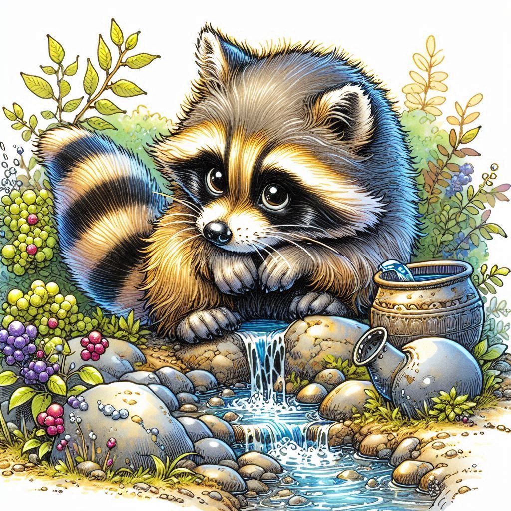 Raccoon at the stream