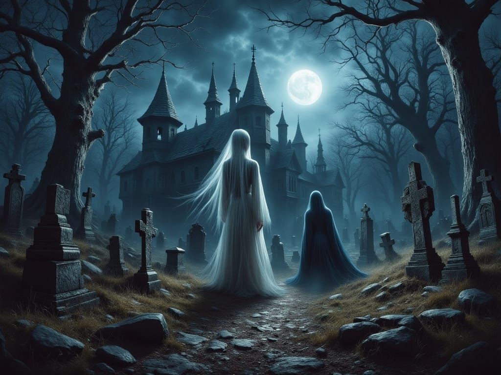 Midnight Graveyard Dances with Ghostly Spirits