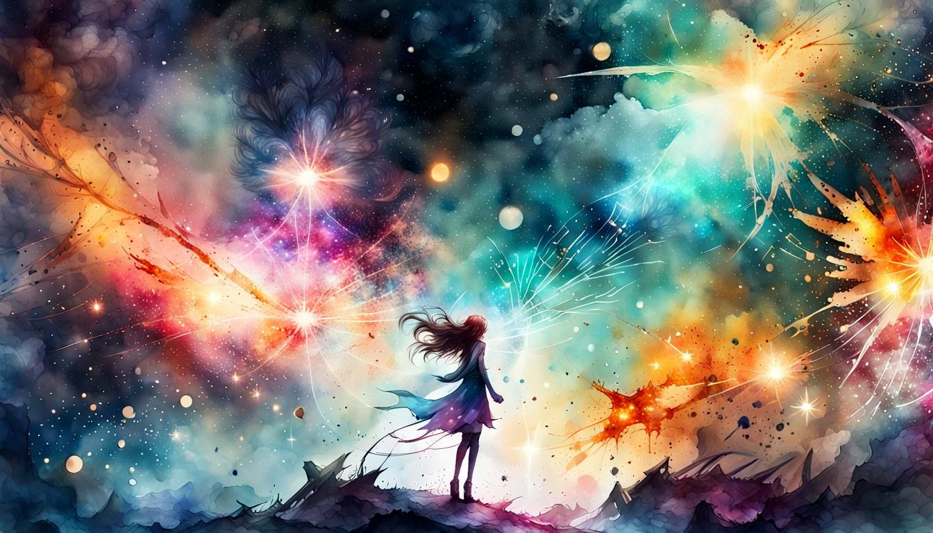 galaxy, watercolor, splash art effect, Magical luminescent s...