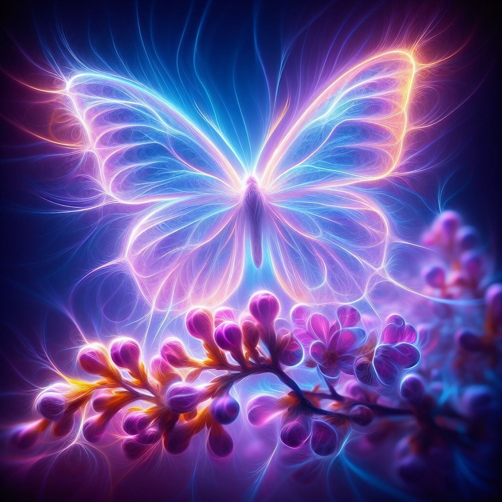 Kirlian Photograph of a Butterfly on Lilacs
