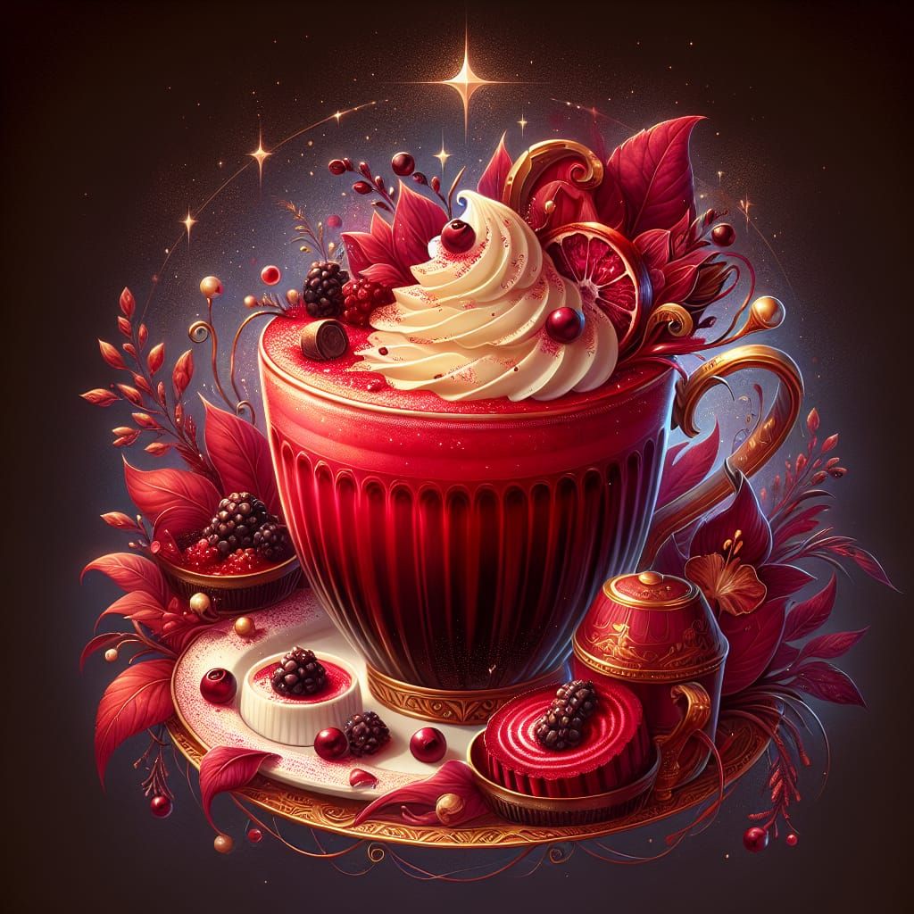 Crimson Beet Latte: Detailed Matte Painting Concept Art