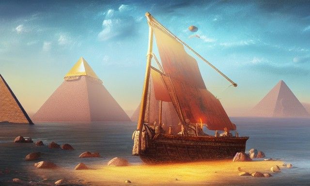 Colorful Egyptian Pirate Ship Art by Rutkowski